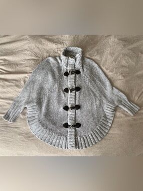 Michael Kors Light Heather Gray Toggle-Front Knit Poncho Cardigan Sweater